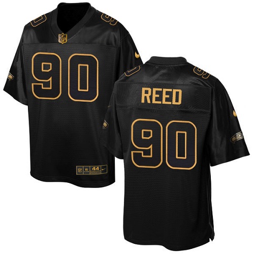 Men's Elite Jarran Reed Nike Jersey Black - #90 Pro Line Gold Collection NFL Seattle Seahawks